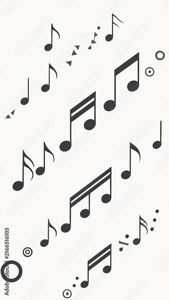 Naklejka premium Black and white musical note symbols scattered randomly.