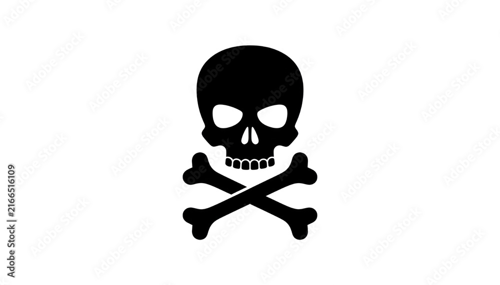 Obraz premium Minimal skull and crossbones icon, black pirate symbol illustration, danger warning logo for security and toxic hazard signs PNG