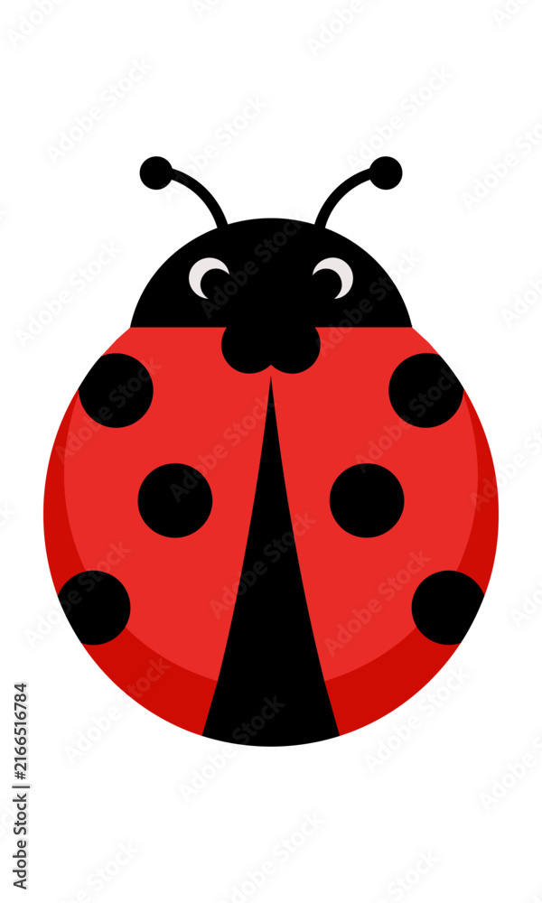 Obraz premium Cute stylized ladybug icon with a rounded red body and black spots isolated on a white background Minimalist nature concept