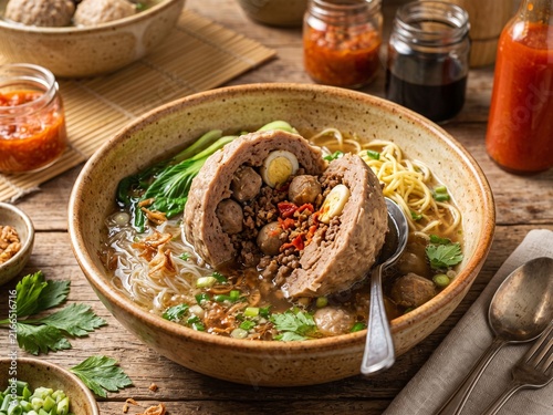 Indonesian Bakso Beranak, Stuffed Giant Meatball, Traditional Street Food