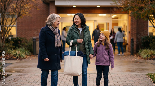 Neighbors leave a health center with winter essentials