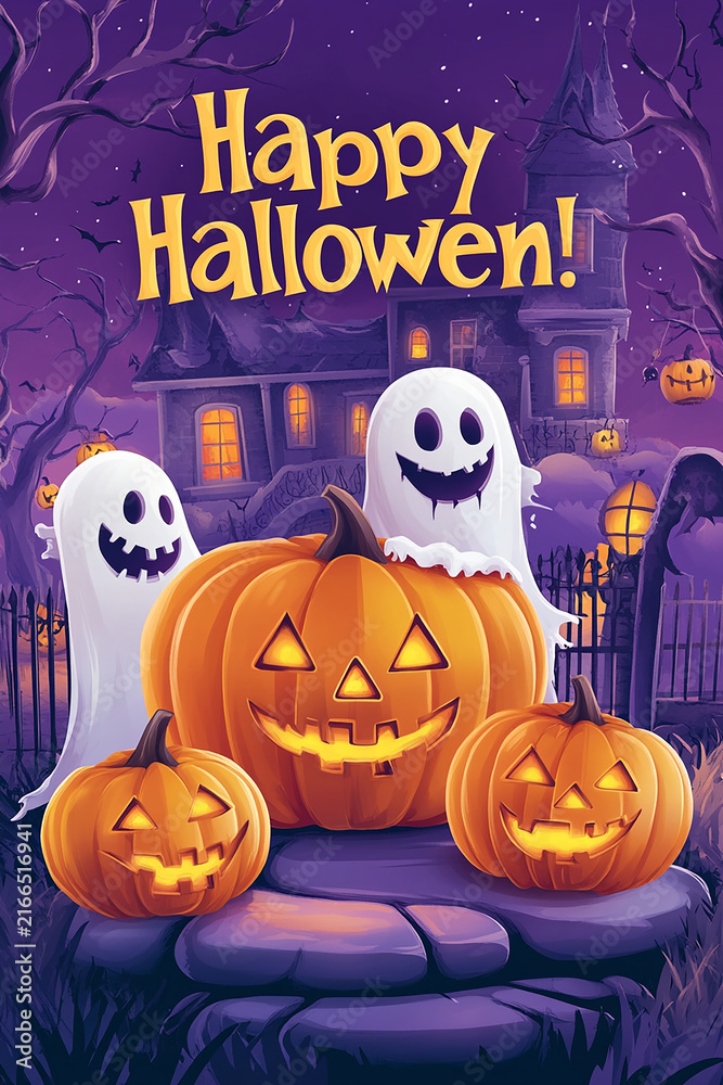 Fototapeta premium Halloween Celebration Background with Pumpkin and Spooky Decorations