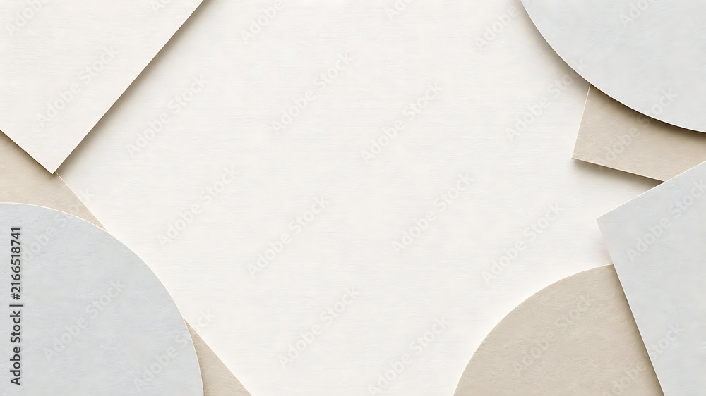 Fototapeta premium Abstract paper art background with geometric shapes and soft neutral textures.