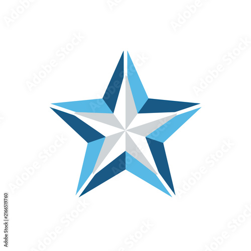 Geometric Star Shape, Blue and White 3D Icon, Isolated on White Background