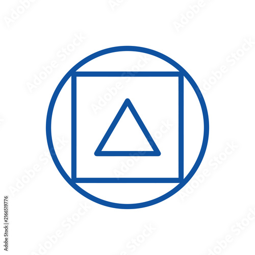 Geometric Symbol: Triangle Inside Square Within Circle, Blue Outline, White Background