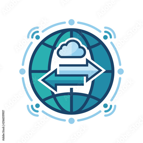 Global Network Connection and Cloud Data Transfer Icon