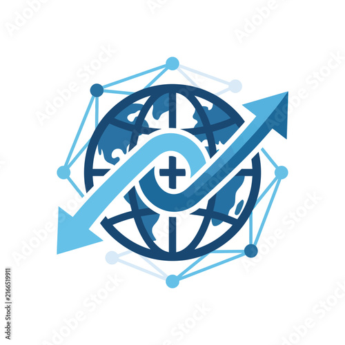 Global Network Connection and Growth Arrow Icon