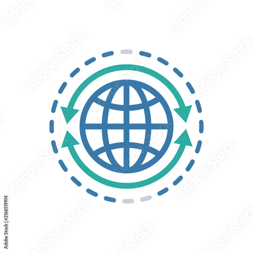 Global network connection concept illustration with world globe and arrows
