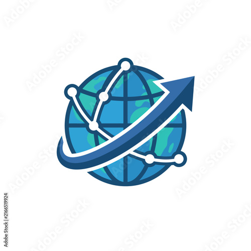 Global Network Connection and Growth Arrow Icon
