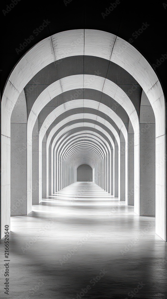 Fototapeta premium Elegant arches lead to a bright corridor featuring modern design elements