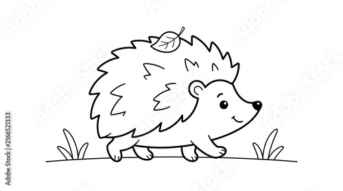 Adorable hedgehog carrying a snail on its back in a simple line art style.