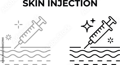 Foto Skin injection outline icon showing syringe needle penetrating dermal layers for