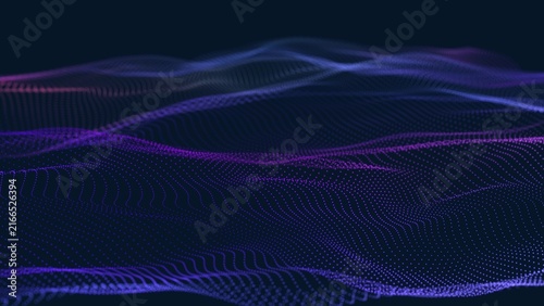Abstract background with dynamic wave. Digital wave of glowing particles. Futuristic backdrop for design, wallpaper. 3D	
