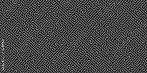 Abstract monochrome geometric pattern featuring an intricate maze. Modern linear design with a complex, puzzling structure ideal for unique backgrounds, creative prints, and graphic design projects.