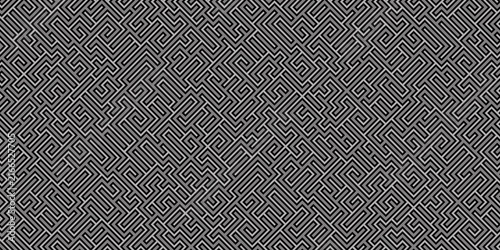 Abstract monochrome geometric pattern featuring an intricate maze. Modern linear design with a complex, puzzling structure ideal for unique backgrounds, creative prints, and graphic design projects.