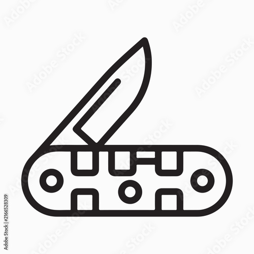 Vector line art icon of an open multi tool pocket knife isolated on white background