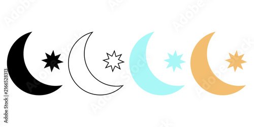 Crescent Moon and Star Symbols in Black, Blue and Gold