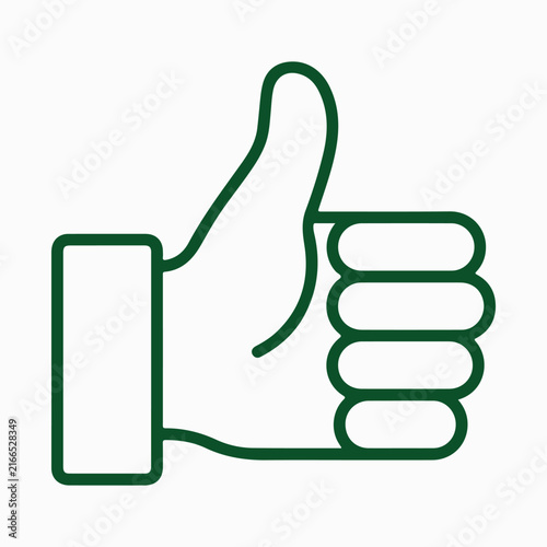Vector green line art icon of a thumbs up hand gesture isolated on white background