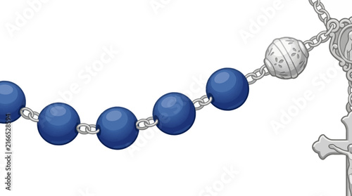Vector illustration of a Catholic rosary featuring blue beads, silver chain links, and a detailed crucifix