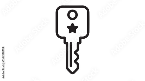 Simple line drawing of a key icon for design and security concept.