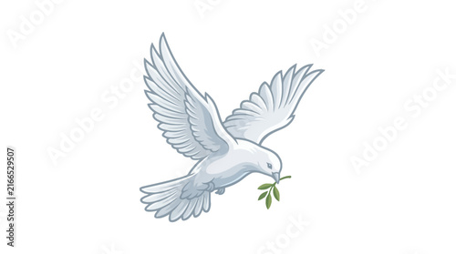 Vector illustration of flying white doves with olive branches symbolizing peace and freedom on a white background