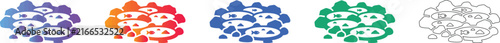 Group of Fish in a Pond Icons for Biology and Nature