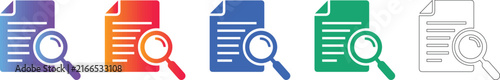 Document Search Icon Set in Gradient and Outline Styles