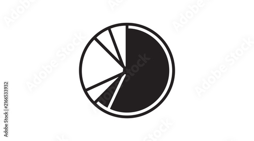 Abstract circular pie chart icon with segmented wedges and contrasting halves for data visualization design.