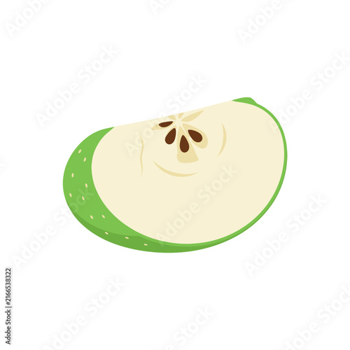 Back to School Green apple slice vector illustration, fresh fruit wedge with seeds, organic granny smith apple piece for food design isolated on White Background Vactor EPS