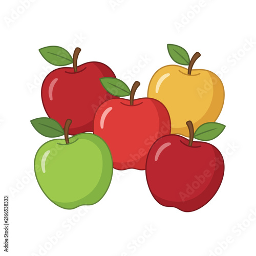 Assorted fresh apples featuring red, green, and yellow fruits arranged together on white background.