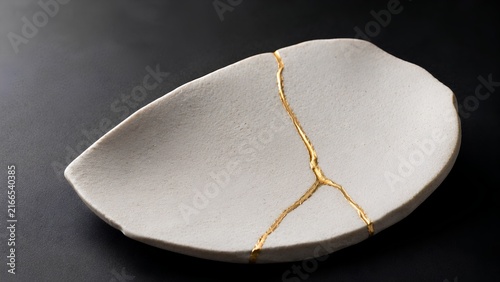 Minimal White Ceramic With Elegant Gold Kintsugi Crack