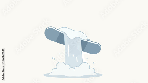 Cartoon Blue Capsule Dissolving in Water Splash with Foam and Bubbles on White Background
