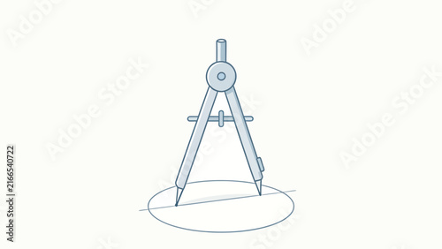 Minimalist vector illustration of a compass drawing an ellipse on white background