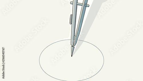 Minimalist Vector Illustration of Compass Drawing Circle with Soft Shadows