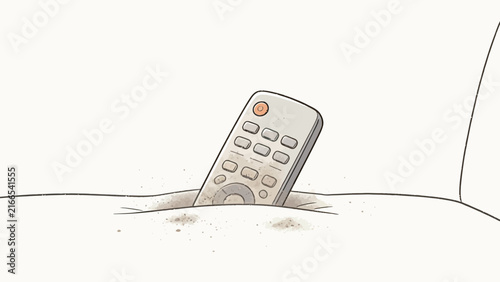 Dusty Remote Control Buried in Couch Cushion, Minimalist Illustration of Lost Object