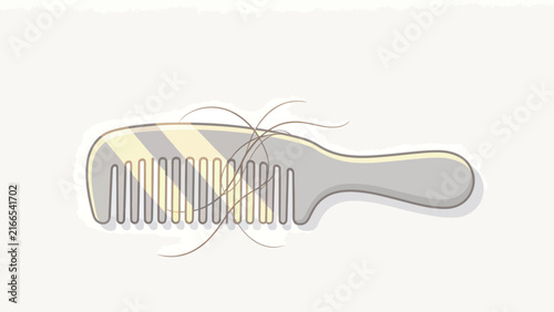 Minimalist Vector Illustration of a Grey Comb with Entangled Brown Hair on White Background