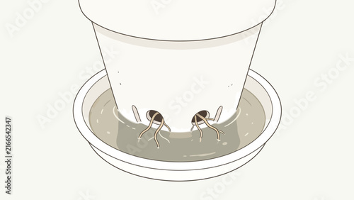 Minimalist illustration of germinating seeds in a white cup over water, clean lines and soft pastel tones.