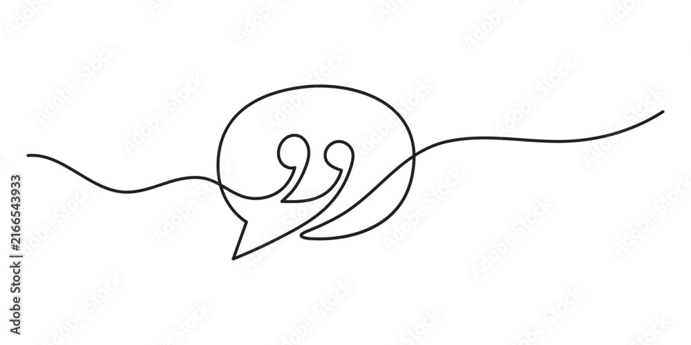 Obraz premium Quote mark speech bubble continuous line art isolated on white background