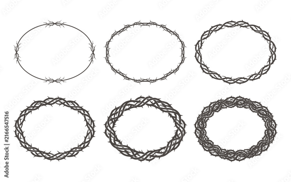 Fototapeta premium This collection showcases six intricately designed circular frames each adorned with a thorny barbed wire like pattern evoking a sense of edgy gothic and potentially