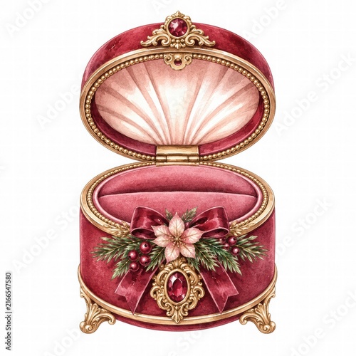 Elegant Red Jewelry Box with Festive Decorations