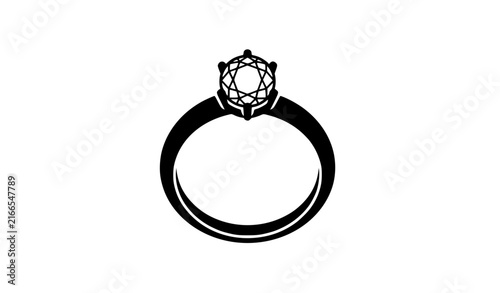 Diamond Engagement Ring Black Flat Glyph Icon for Wedding Jewelry Vector