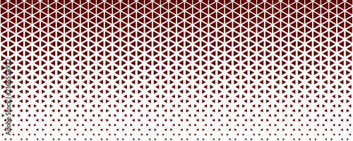 Abstract red and white geometric triangle halftone pattern background. Seamless hexagonal grid gradient texture vector illustration for banner, backdrop, cover design, and optical illusion print.
