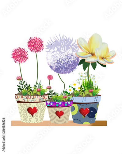 Naklejka composition with pots of blooming cacti
