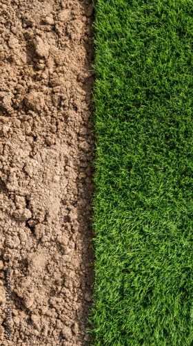 Lush Green Grass and Brown Soil Texture Contrast