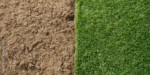 Vibrant Green Grass Contrasts with Dry Cracked Earth