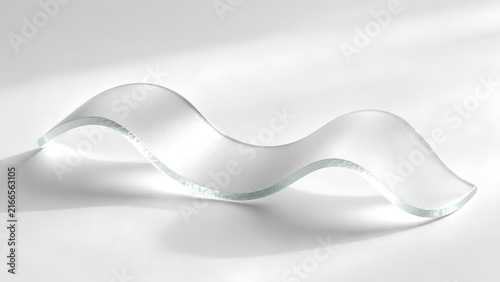 Minimal Frosted Glass Wave With Soft Natural Light on White Surface