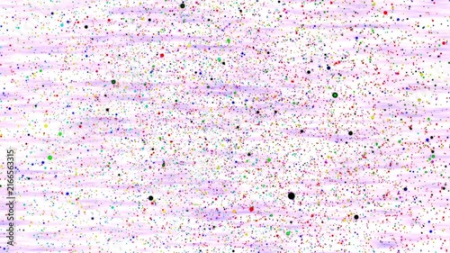 Dynamic motion graphic background featuring vibrant colorful dots and particles floating over a light purple textured backdrop. Ideal for party overlays, celebrations, and festive video backdrops.