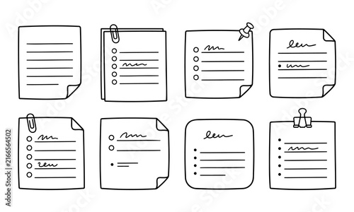 Line art paper notes and checklist memo sheets vector illustration