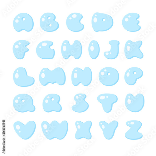 Cute cartoon light blue bubbles shaped alphabet set