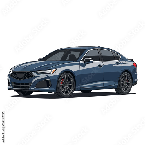 Sleek Blue Sedan Car - Modern Automotive Design, Isolated on White